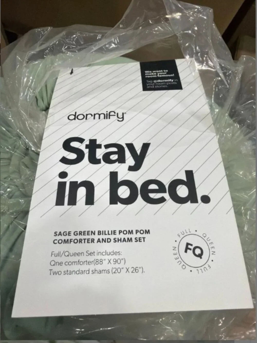 Dormify Billie Pom Pom Stripe Comforter and Sham Set - Sage Green; Full/Queen